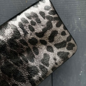 Leather Purse - Metallic Grey Leopard